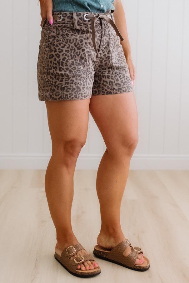 Kristin Leopard Print Grommet Waist Shorts
