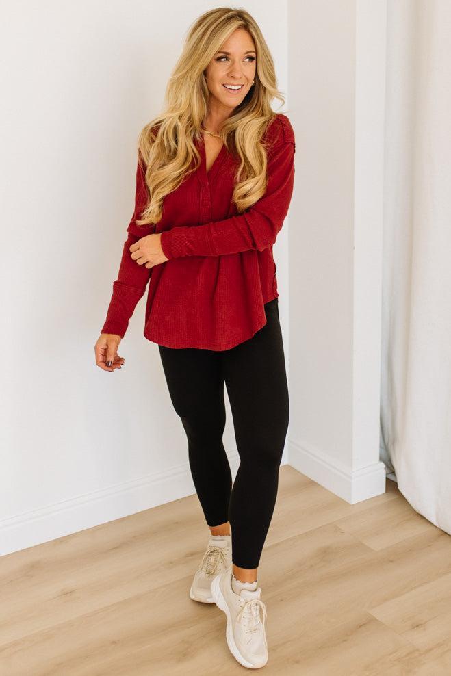 Kyla Waffled Snap Button Top