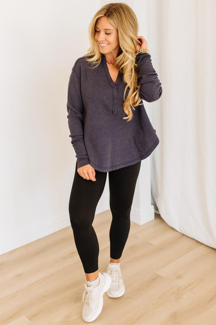 Kyla Waffled Snap Button Top