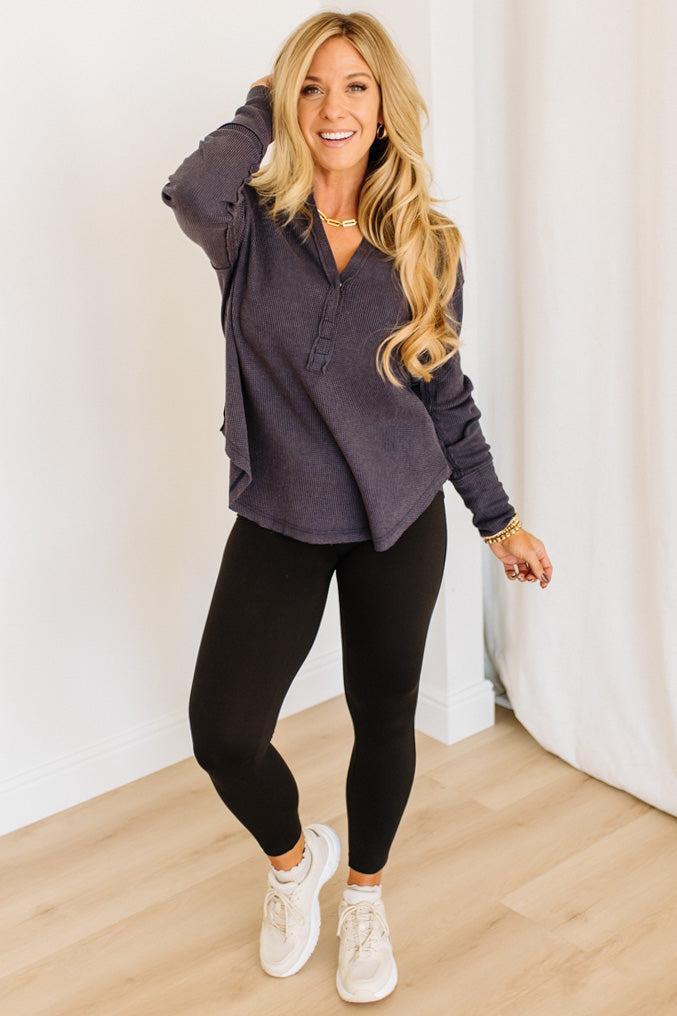 Kyla Waffled Snap Button Top