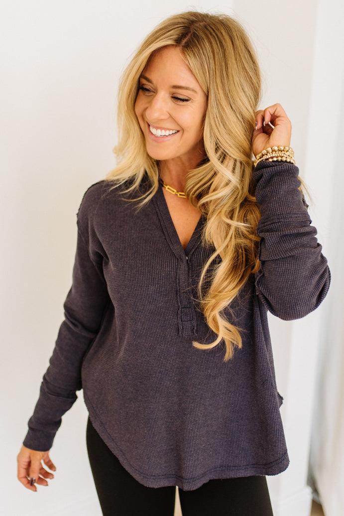 Kyla Waffled Snap Button Top