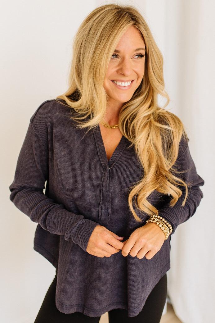 Kyla Waffled Snap Button Top