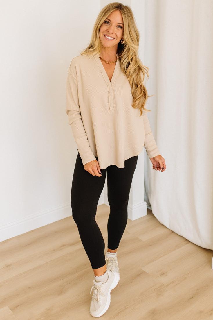 Kyla Waffled Snap Button Top