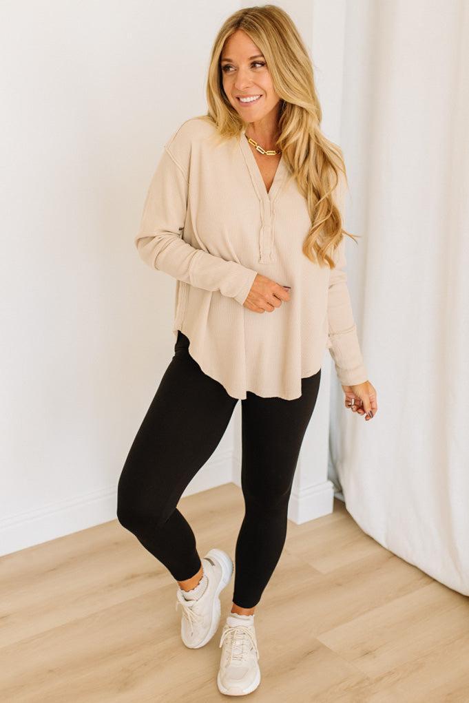 Kyla Waffled Snap Button Top