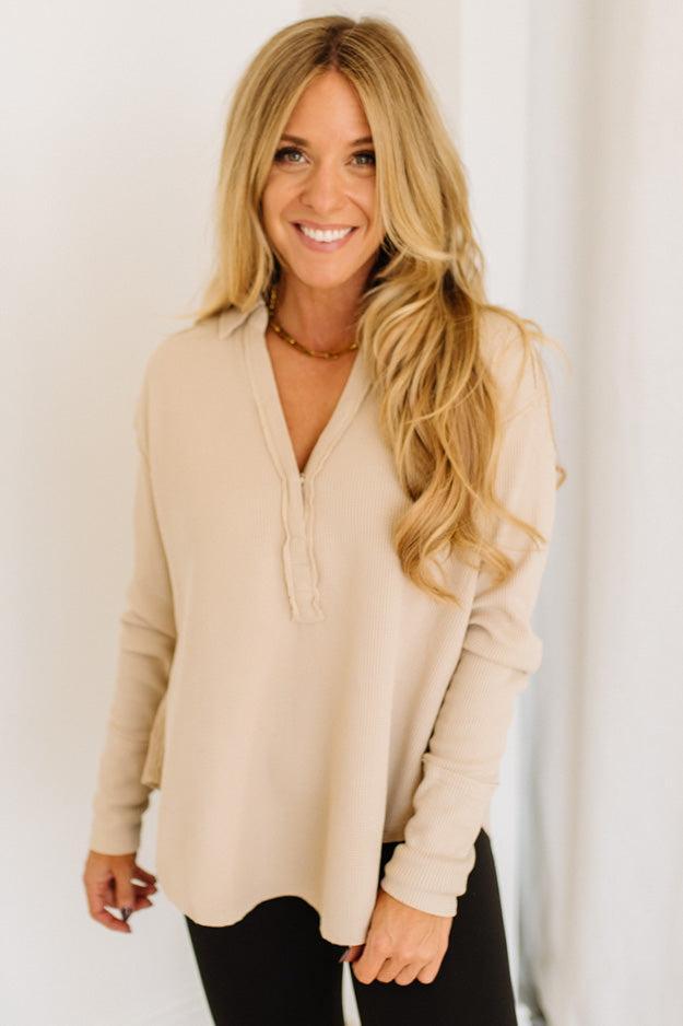 Kyla Waffled Snap Button Top