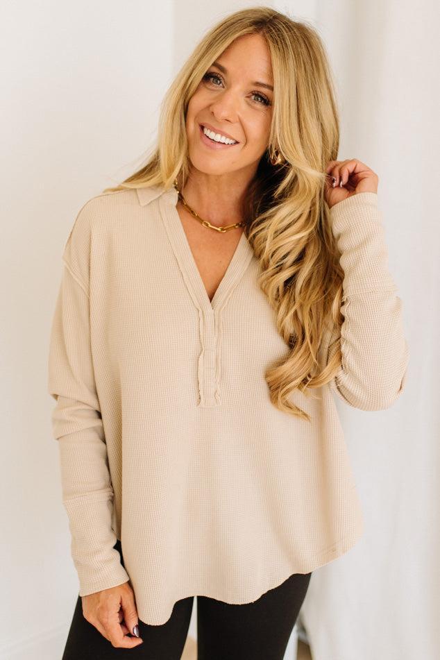 Kyla Waffled Snap Button Top