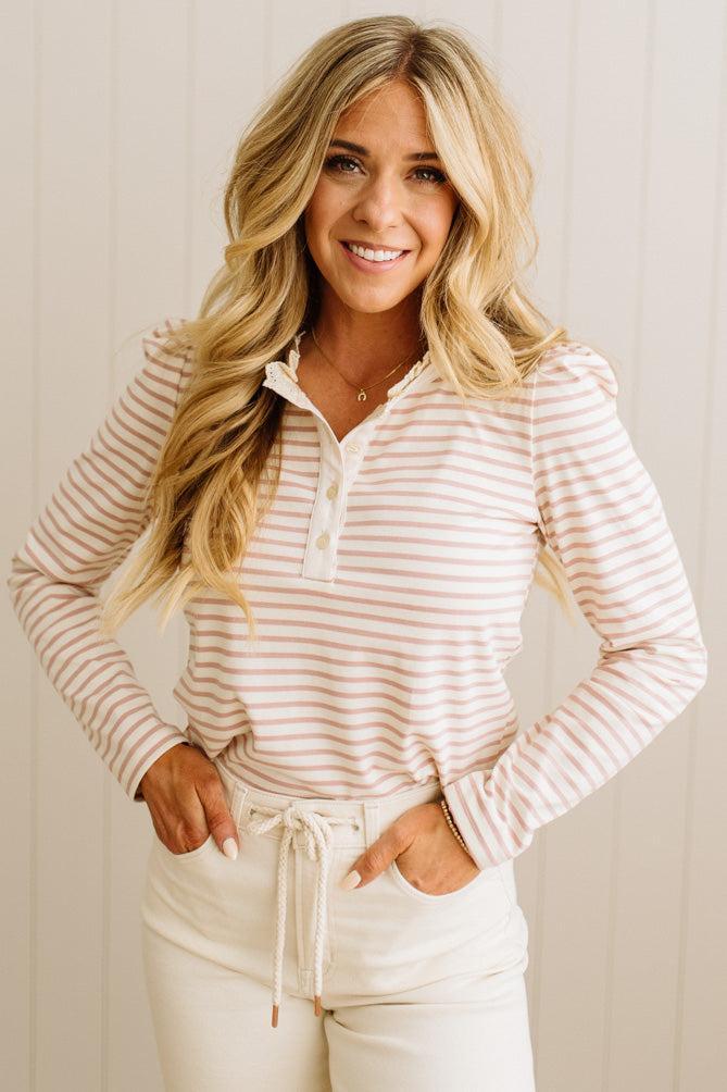 Lace Neckline Striped Polo