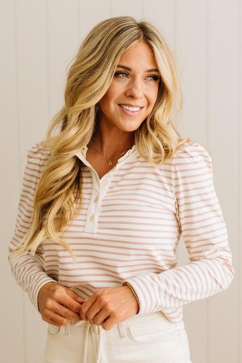 Lace Neckline Striped Polo