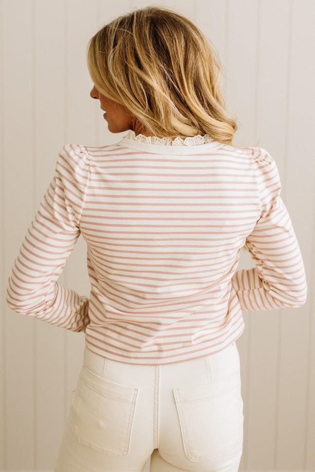 Lace Neckline Striped Polo