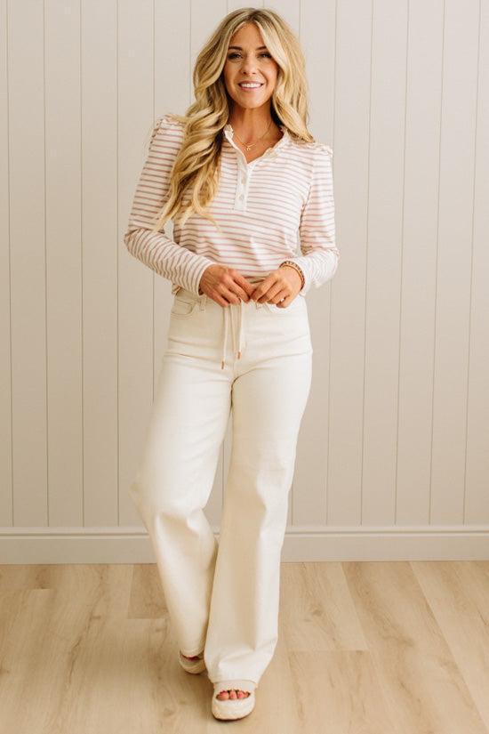 Lace Neckline Striped Polo