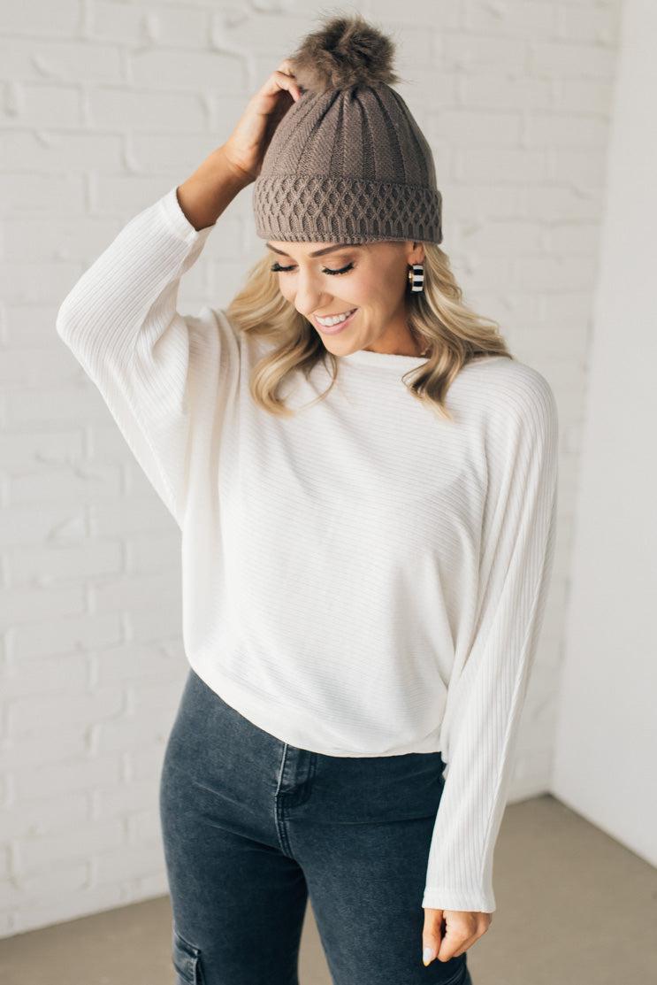 Lattice Knit Fur Pom Beanie