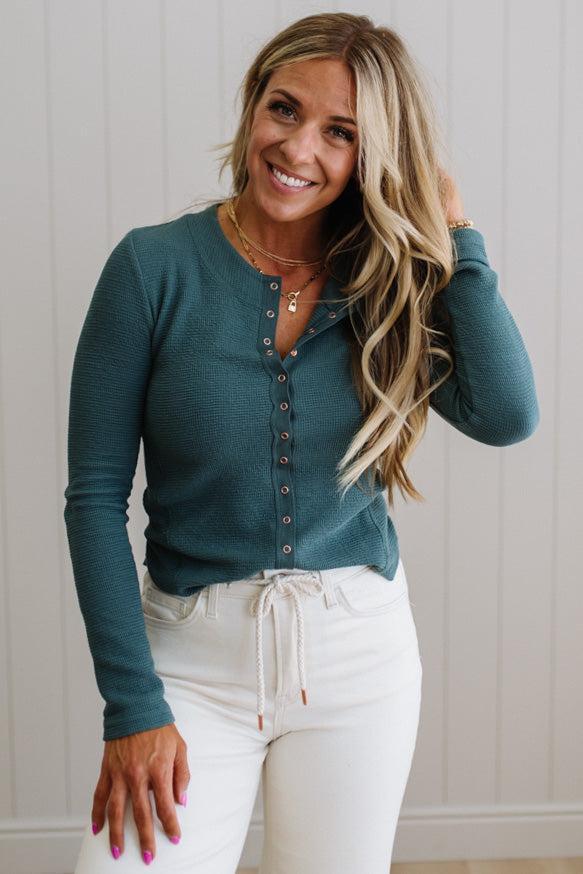 Lauren Snap Front Long Sleeve Waffle Tee
