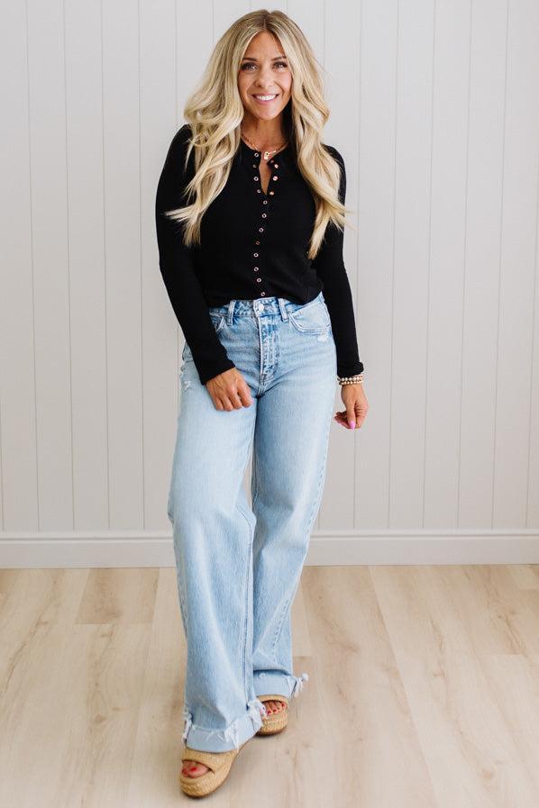 Lauren Snap Front Long Sleeve Waffle Tee