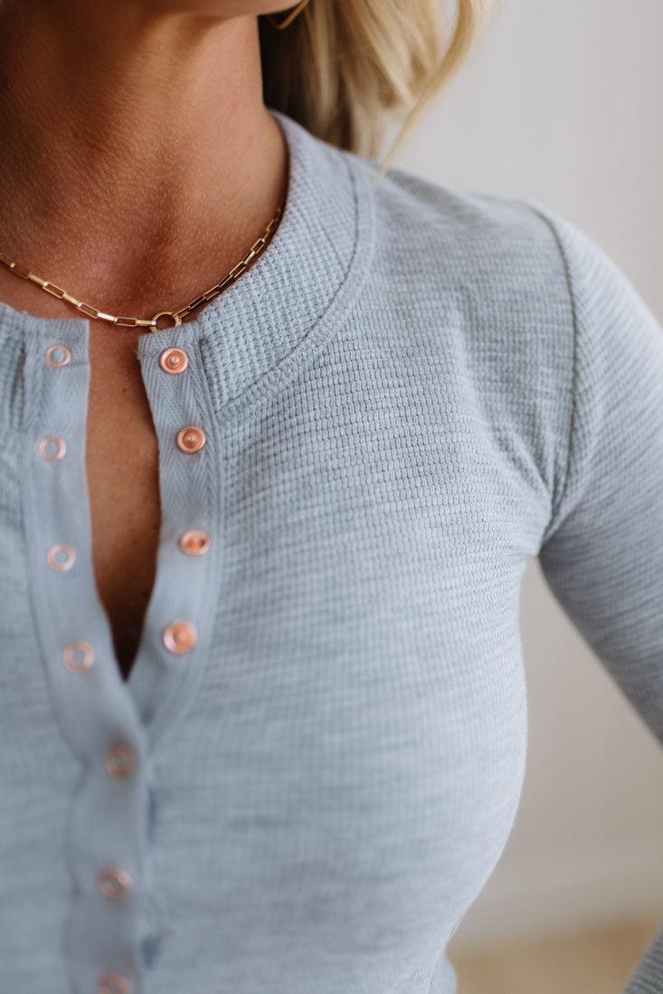 Lauren Snap Front Long Sleeve Waffle Tee