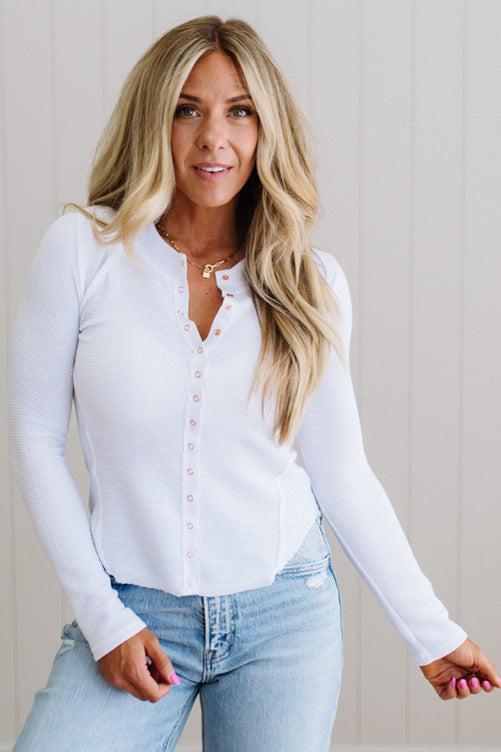 Lauren Snap Front Long Sleeve Waffle Tee