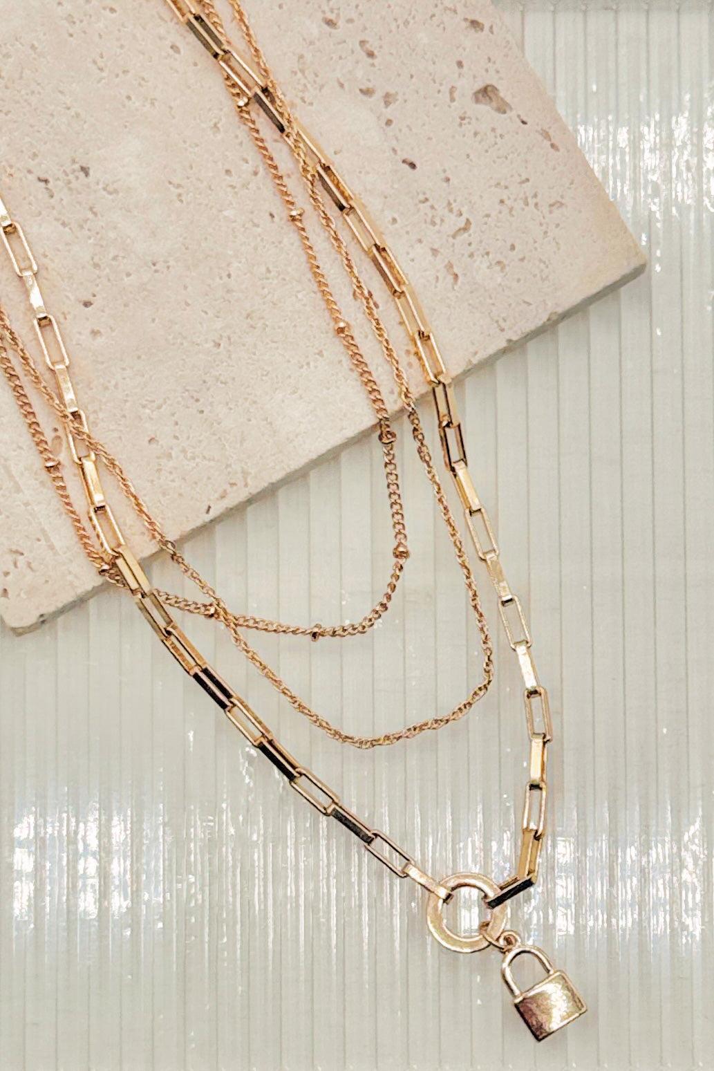 Layered Lock Necklace Set