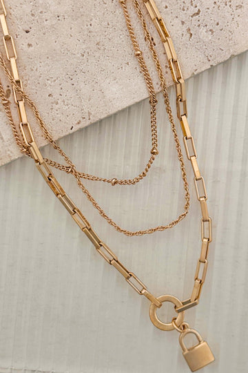 Layered Lock Necklace Set