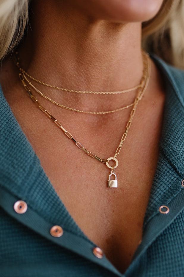 Layered Lock Necklace Set