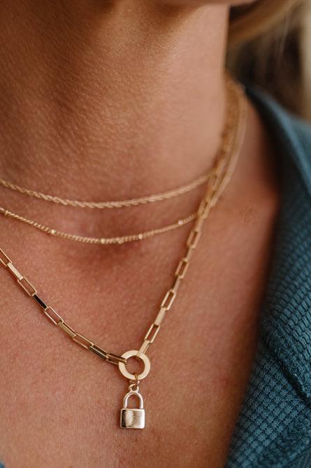 Layered Lock Necklace Set