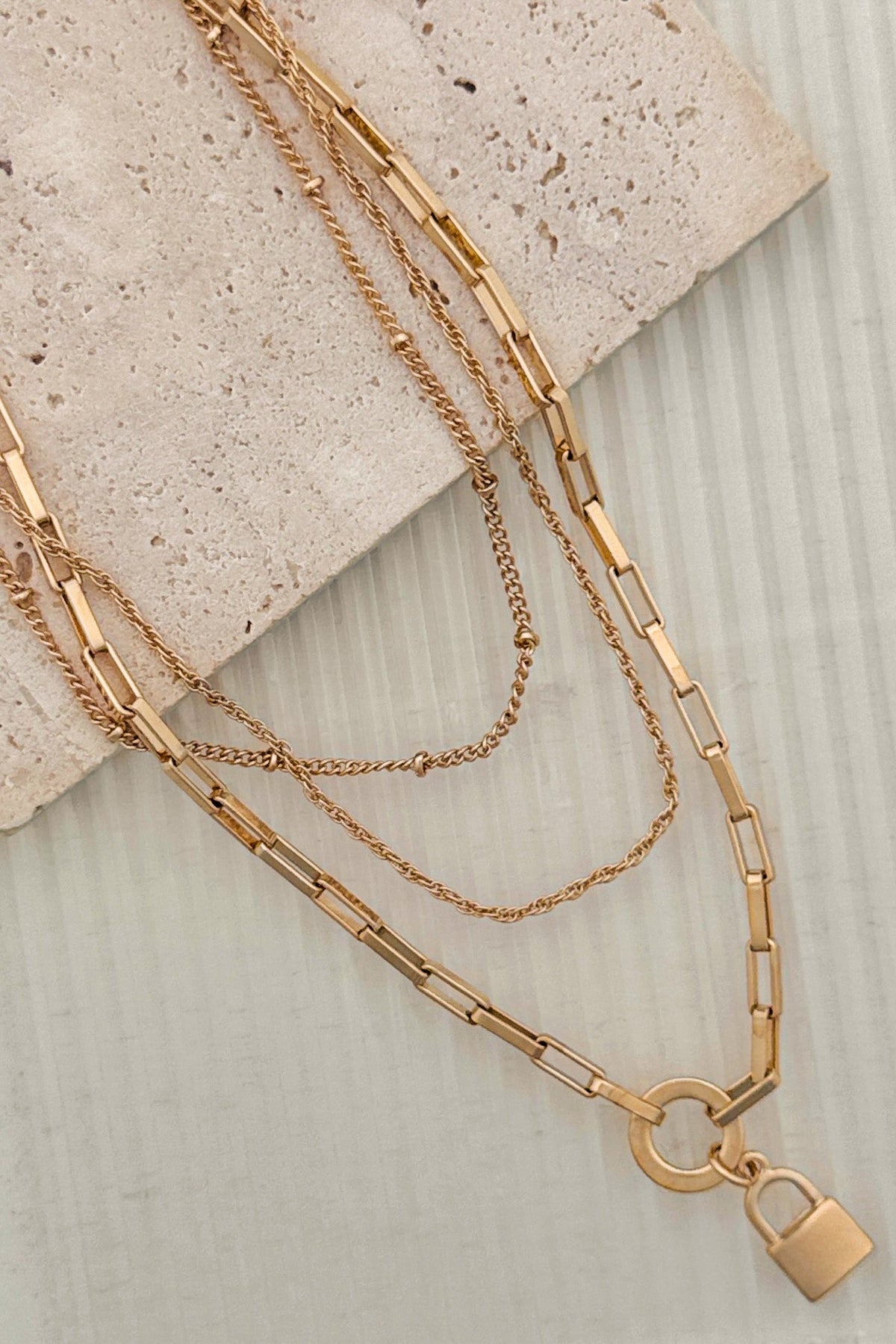 Layered Lock Necklace Set