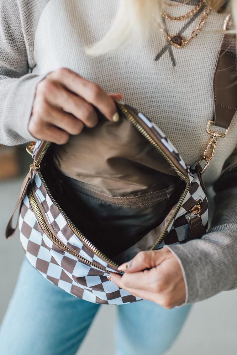 Leena Double Zipper Crossbody Bag | Mocha/White Check