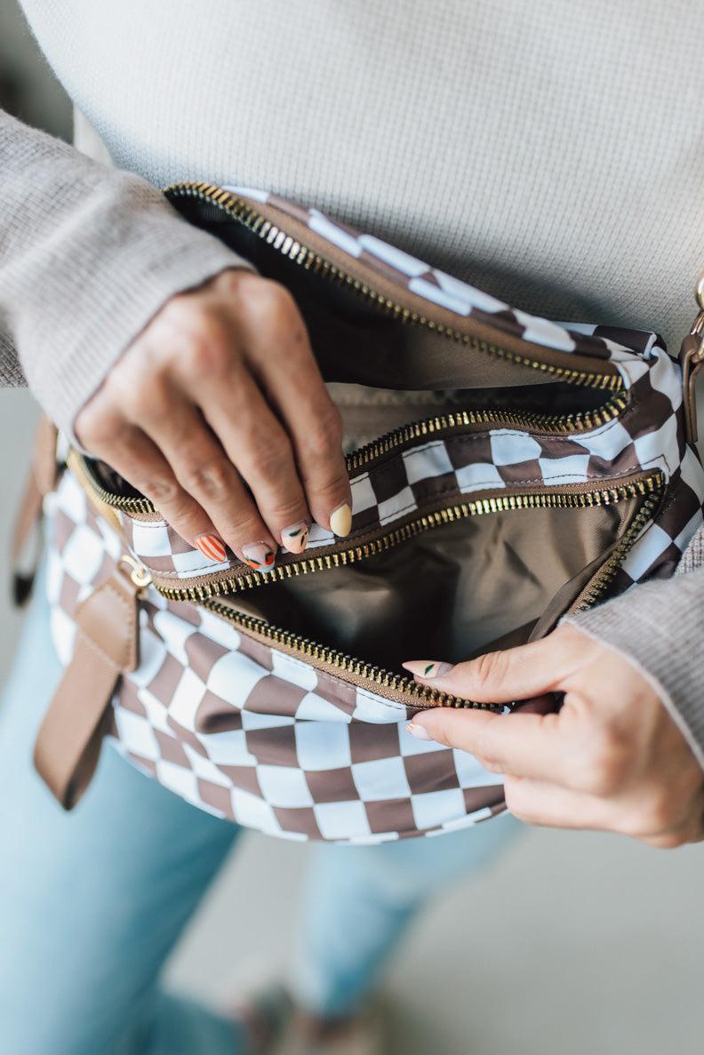 Leena Double Zipper Crossbody Bag | Mocha/White Check