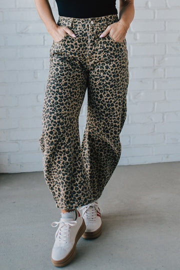 Leopard Barrel Denim Jeans - SO ME