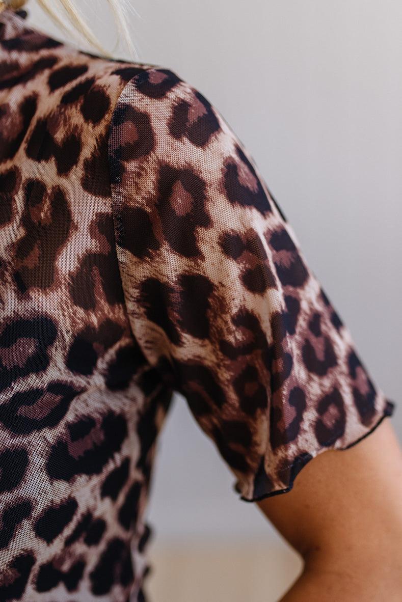 Leopard Mock Neck Mesh Top