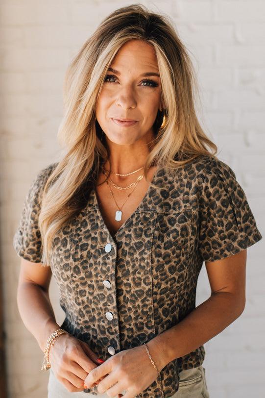 Leopardess Vintage Wash Denim Top