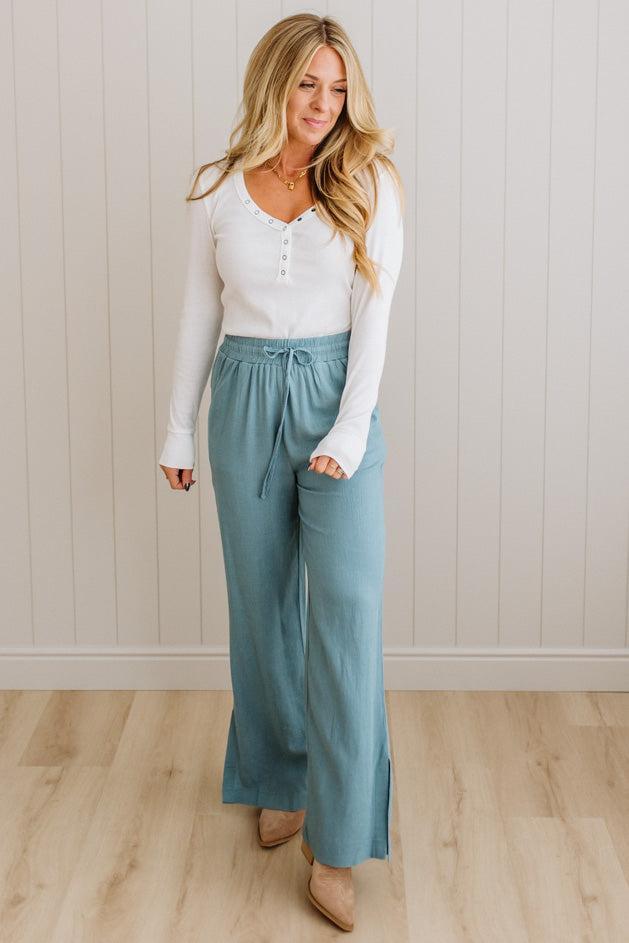 Linen Blend Drawstring Pants
