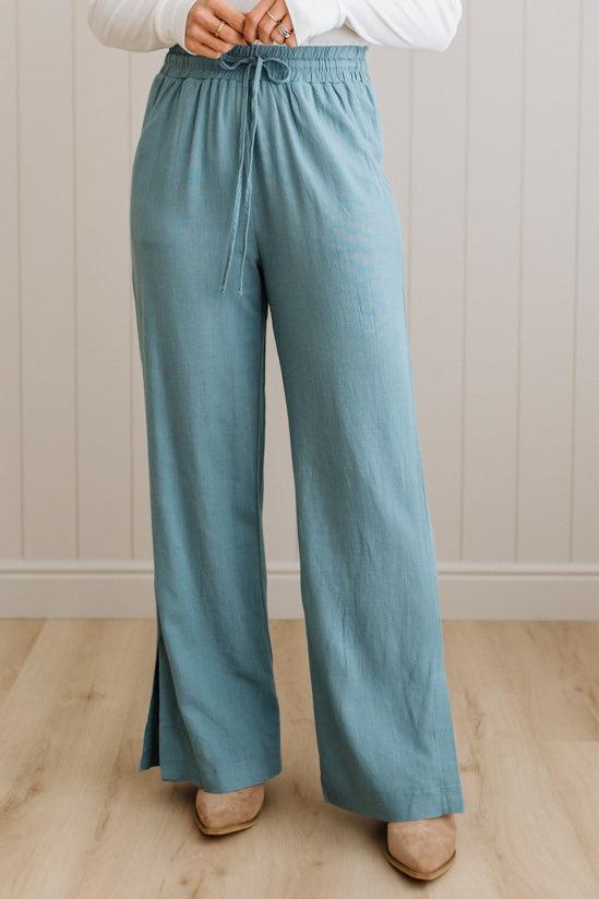Linen Blend Drawstring Pants