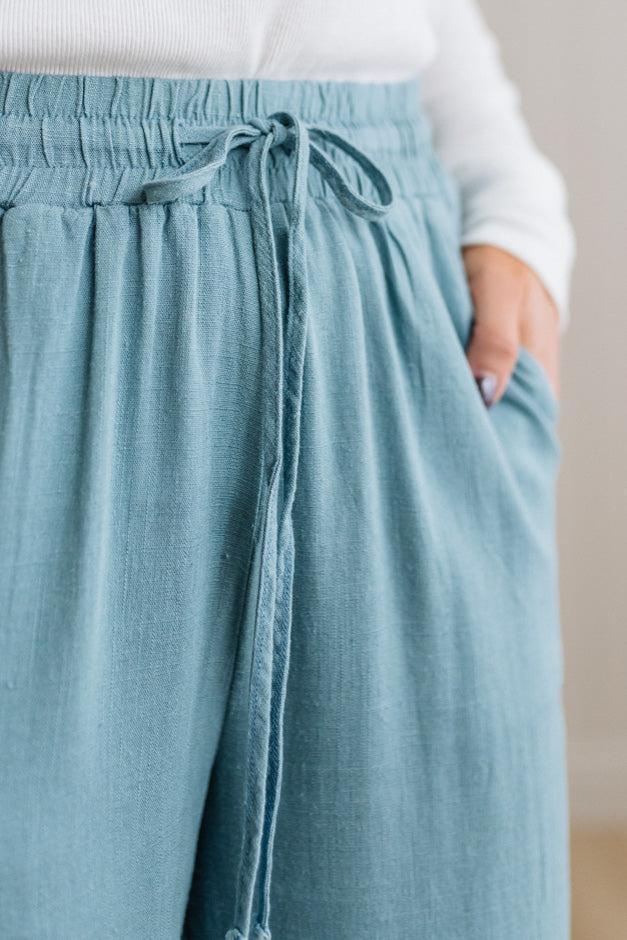 Linen Blend Drawstring Pants