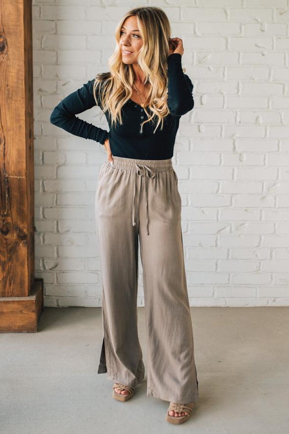 Linen Blend Drawstring Pants