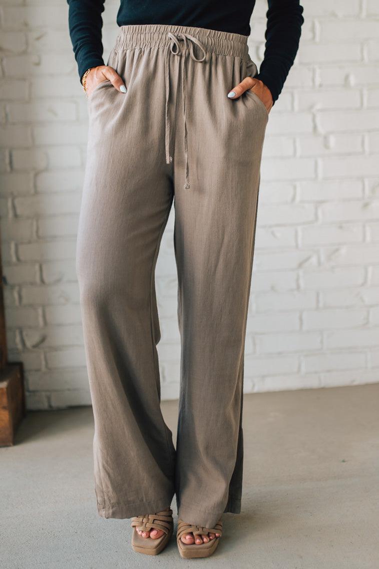 Linen Blend Drawstring Pants