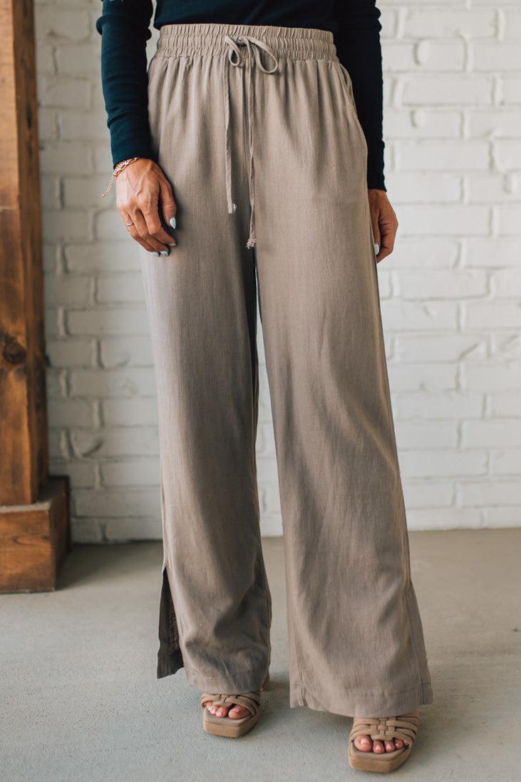 Linen Blend Drawstring Pants