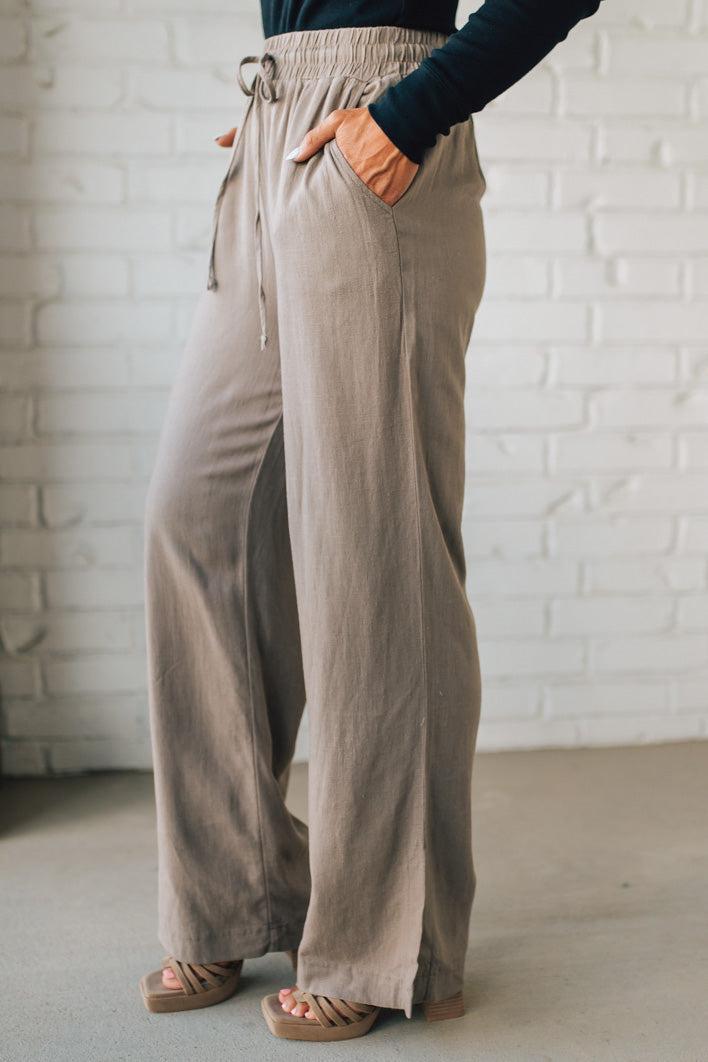 Linen Blend Drawstring Pants