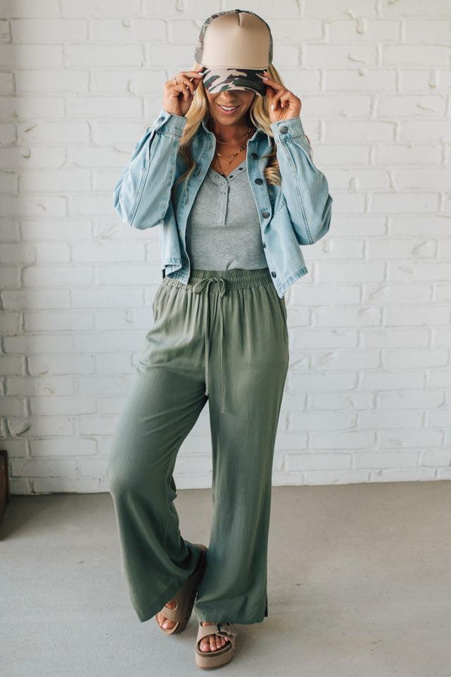 Linen Blend Drawstring Pants