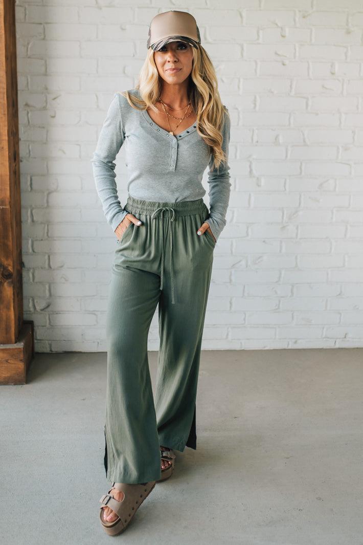 Linen Blend Drawstring Pants