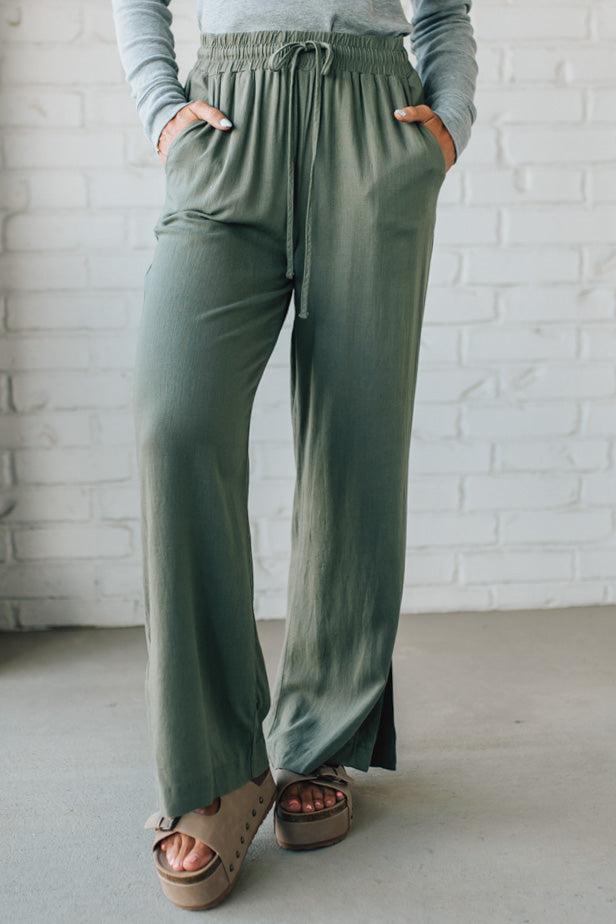 Linen Blend Drawstring Pants