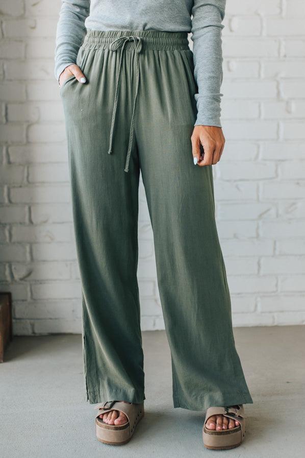 Linen Blend Drawstring Pants