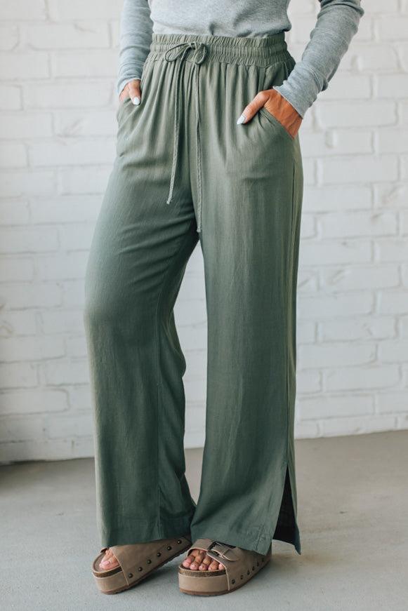 Linen Blend Drawstring Pants