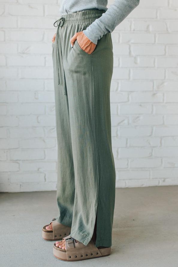 Linen Blend Drawstring Pants