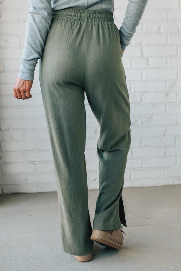 Linen Blend Drawstring Pants