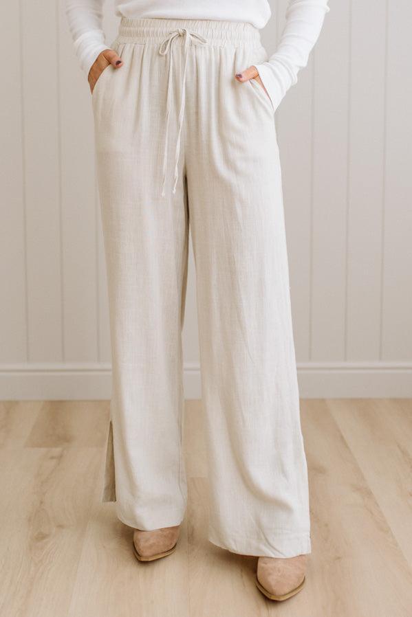 Linen Blend Drawstring Pants