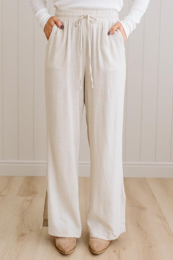 Linen Blend Drawstring Pants