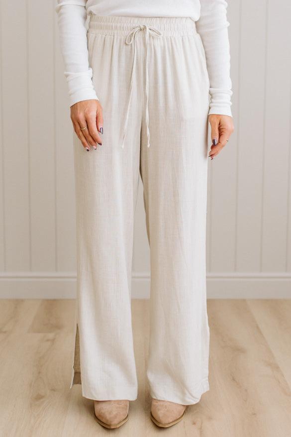 Linen Blend Drawstring Pants