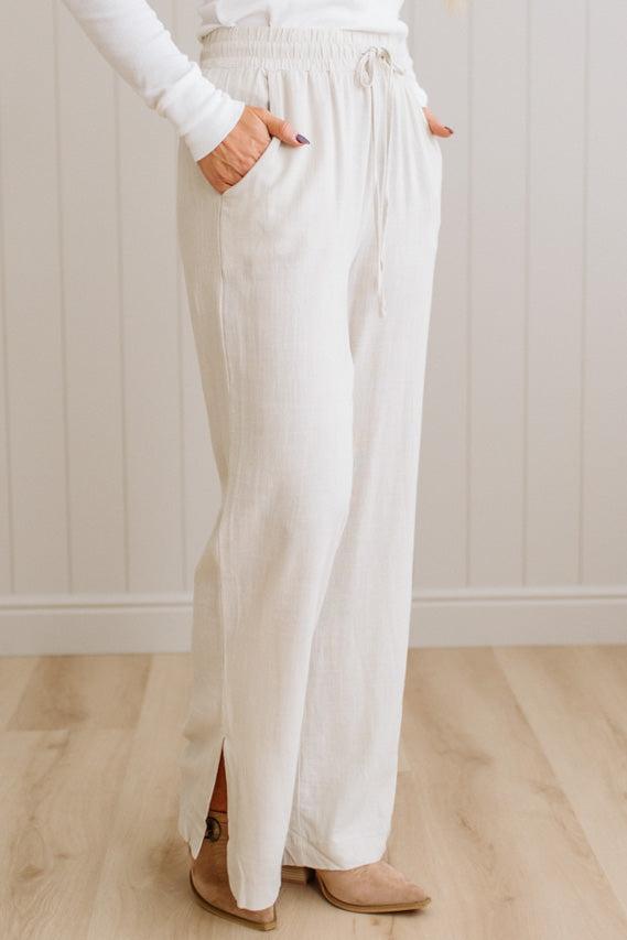 Linen Blend Drawstring Pants