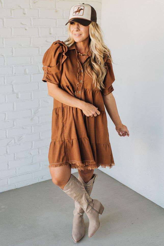 Linen Blend Tiered Shirt Dress
