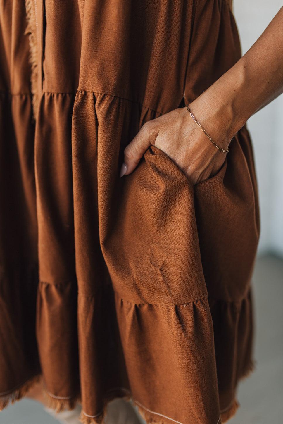 Linen Blend Tiered Shirt Dress