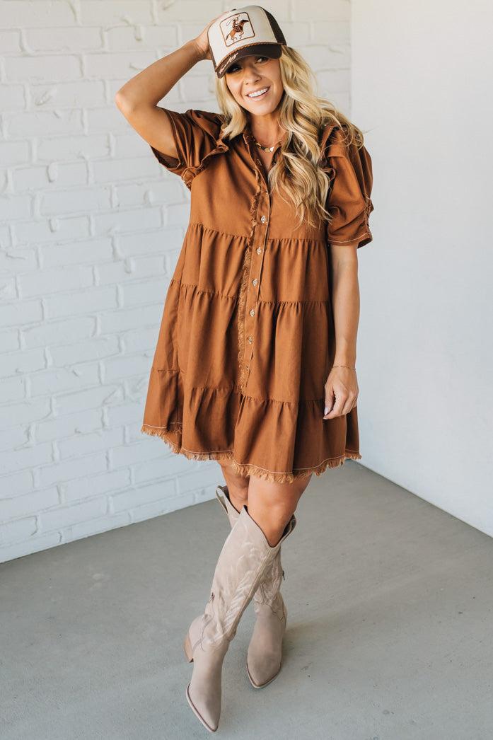 Linen Blend Tiered Shirt Dress